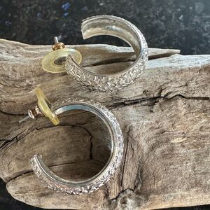 Silver Textured Hoop Earrings